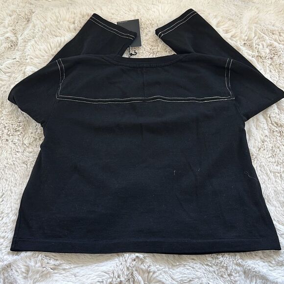 RE/DONE Cropped Varsity Tee in Black With Cream Stitch Size S - Picture 8 of 8